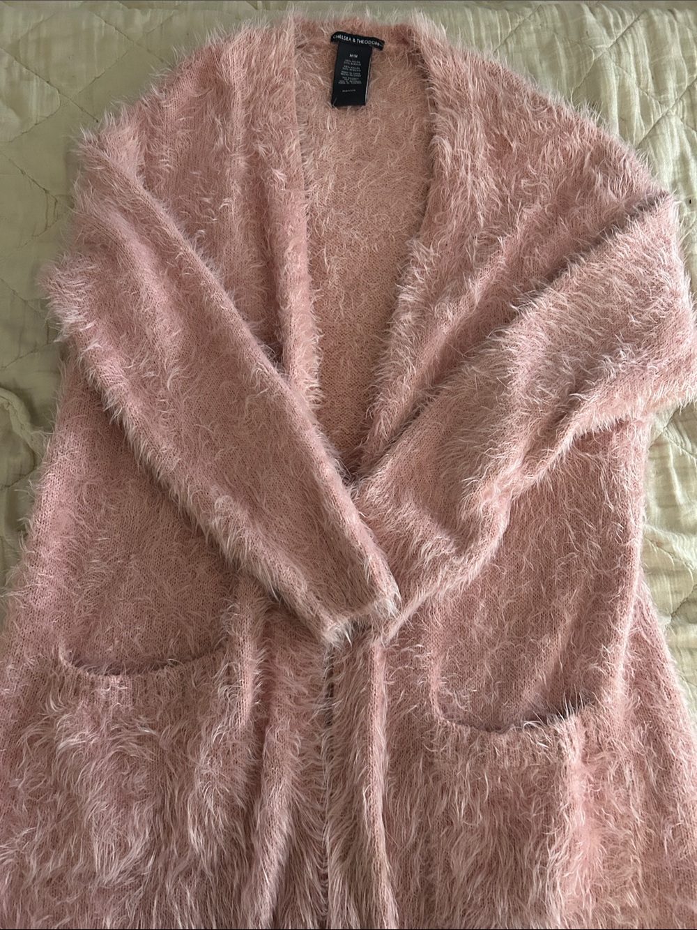 Chelsea & Theodore Pink Fuzzy Open-Front Teddy Jacket